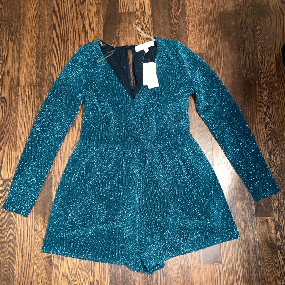 NWT Rowa Emerald Green Sparkly Long Sleeve Romper, size Large